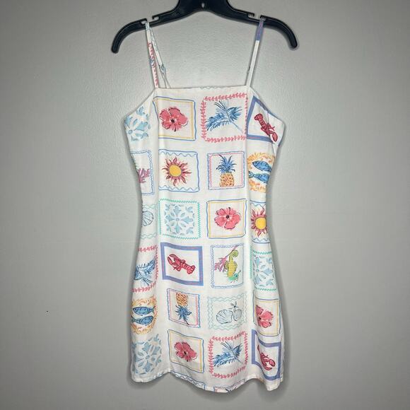 Japna Dresses & Skirts - Japna Mini Sundress Amalfi Coast Print Smocked Back Coastal Linen Blend Womens M